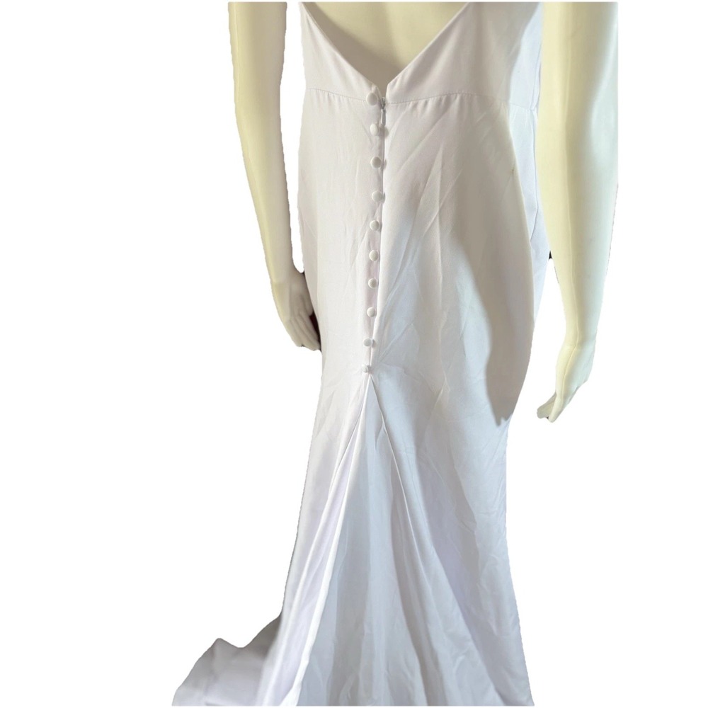 White V-Neck Sleeveless Gown Size 10 Draped Front Button Back Train Wedding